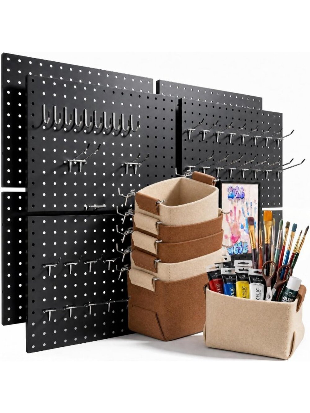 8 Pack Metal Pegboard Wall Organizer Set with Hooks & Accessories for Storage